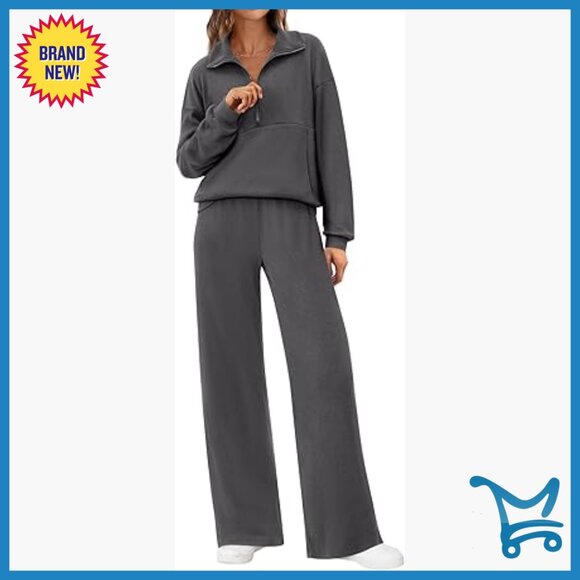 Loose Fit Ribbed Knit Tracksuit Set with Half Zip and Pockets